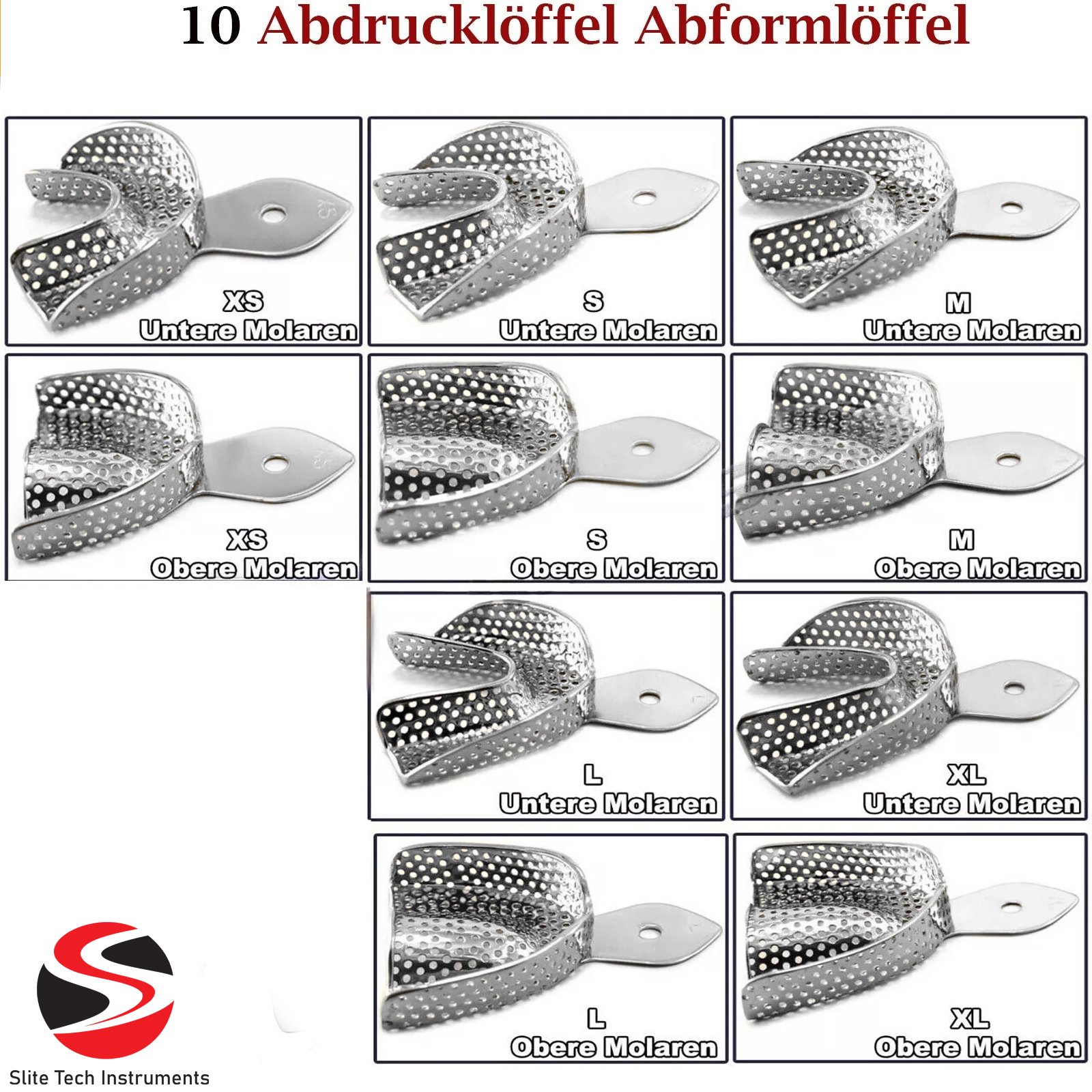 "Abdrucklöffel Set Rim 10 Stück Kiefer perforiert & unperforiert Dental Trays" - Image 2