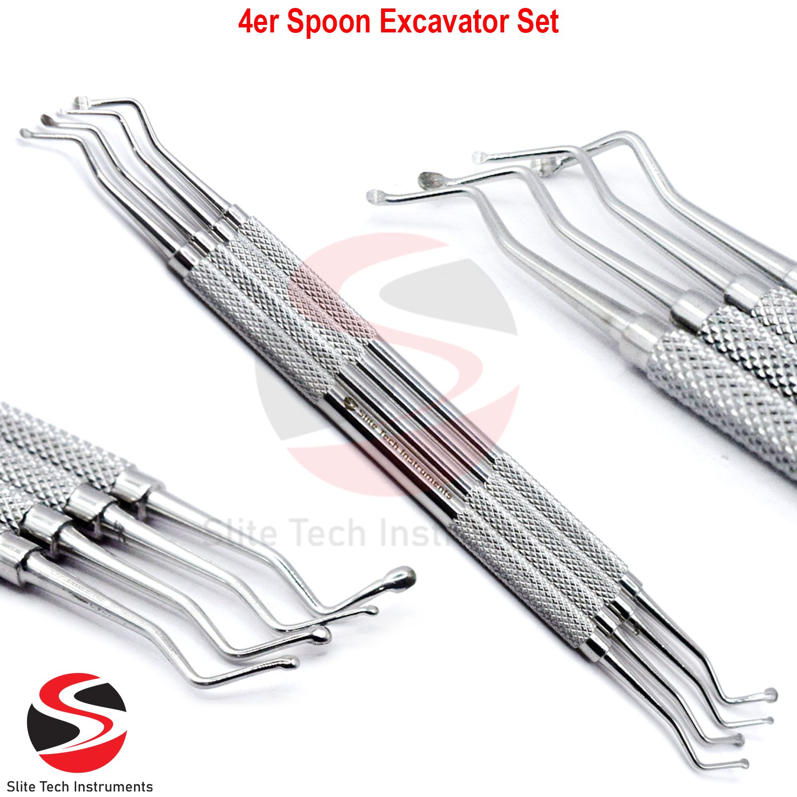 4er Dental Set Excavator Zahnreinigung Sonde Zahnpflege Edelstahl Zahnkratzer