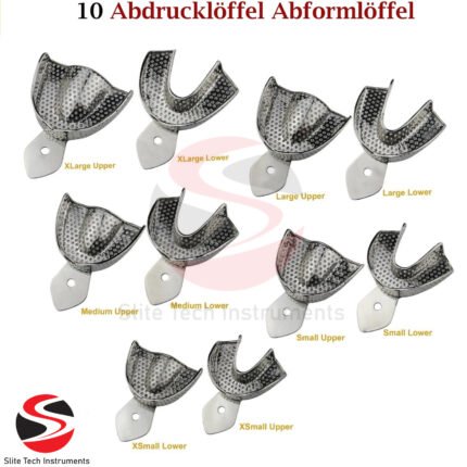 "Abdrucklöffel Set Rim 10 Stück Kiefer perforiert & unperforiert Dental Trays"