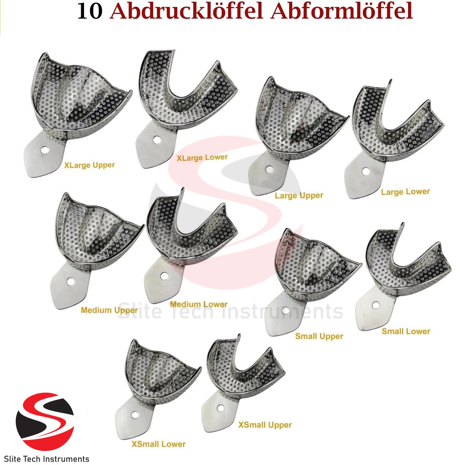 "Abdrucklöffel Set Rim 10 Stück Kiefer perforiert & unperforiert Dental Trays"