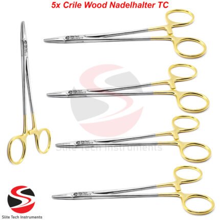 “5x Crile-Wood TC Nadelhalter Chirurgisch Naht Halter OP Instrumente Set”