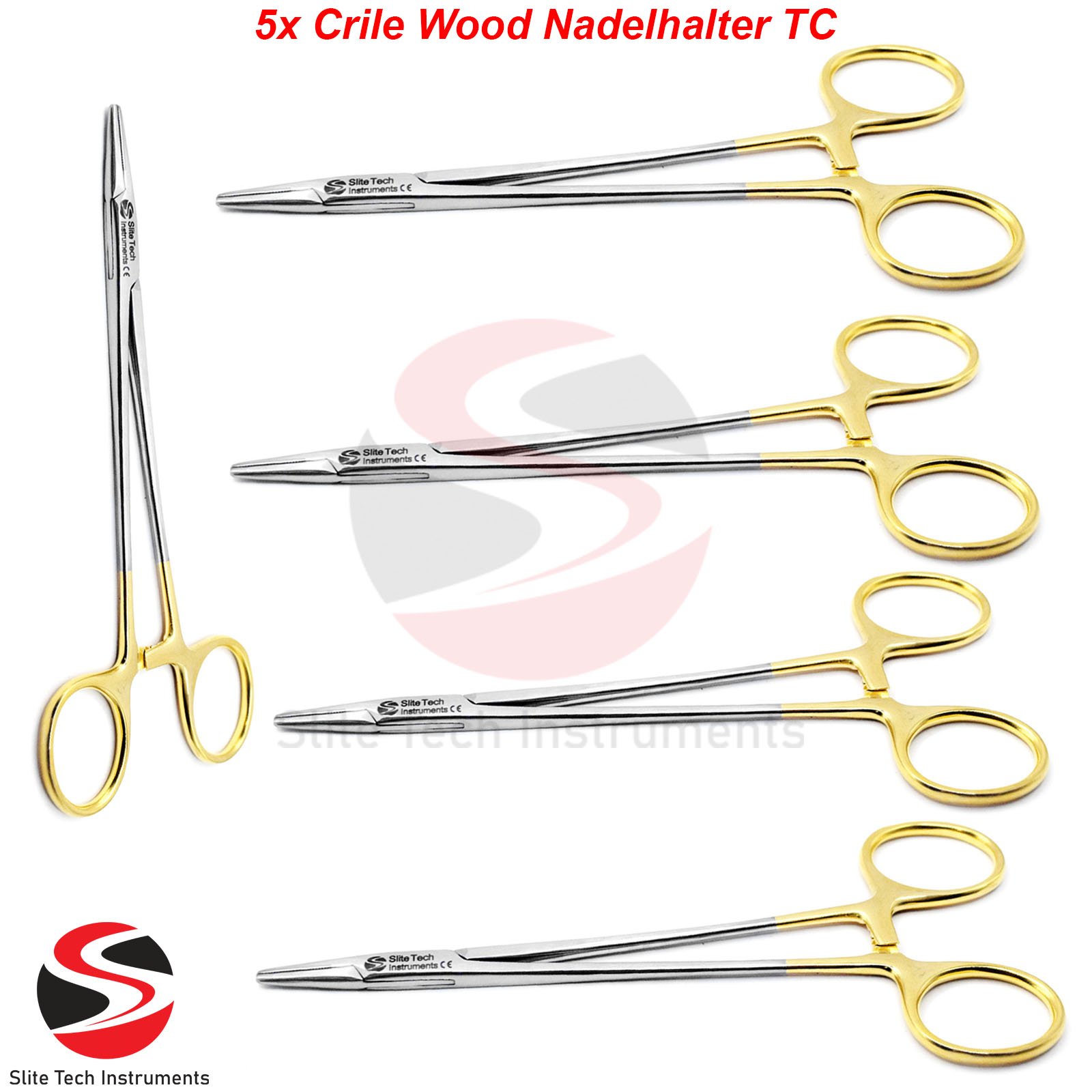 “5x Crile-Wood TC Nadelhalter Chirurgisch Naht Halter OP Instrumente Set”