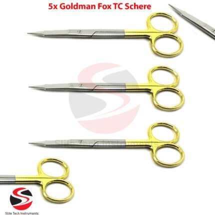 5er Set – Goldman Fox TC Chirurgische Schere – Präparierschere / Fadenschere – OP Schere – 14 cm – Edelstahl – CE Zertifiziert