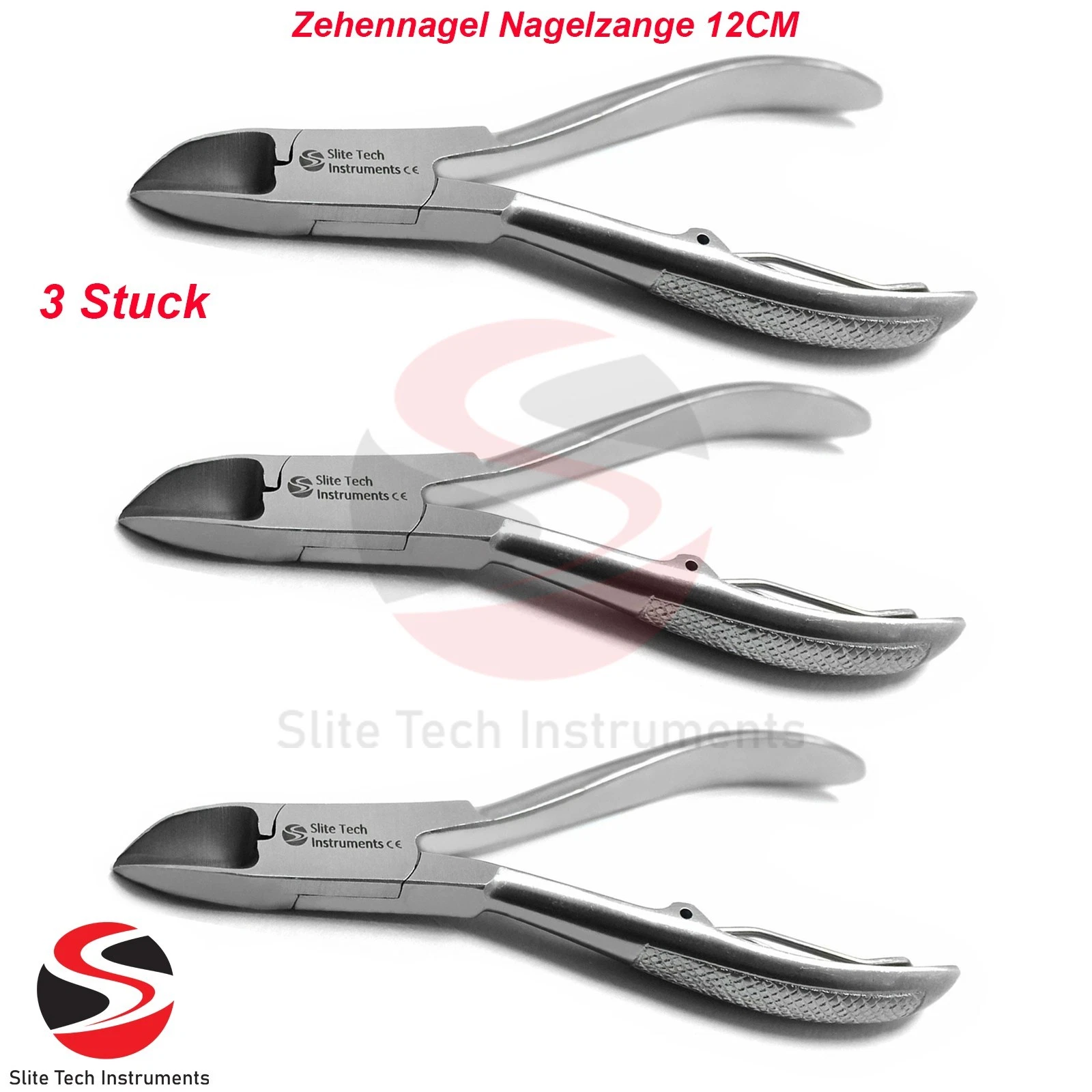 "3x Profi Kopfschneider Nagelzange 12cm – Zehennagelzange mit Doppelübersetzung"