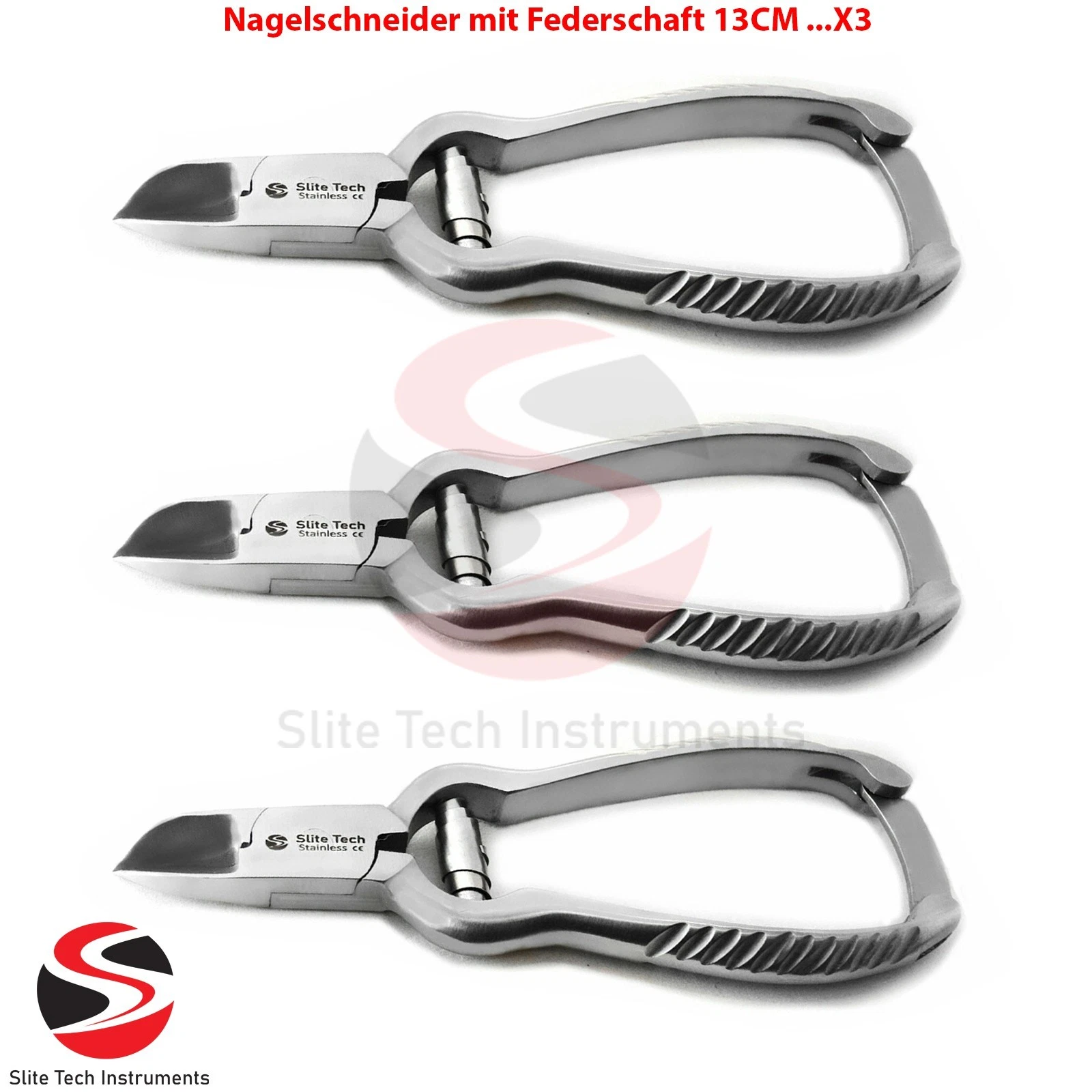 "3x Profi Nagelschneider 13cm Edelstahl – Kopfschneider mit Federschaft Fußpflege"