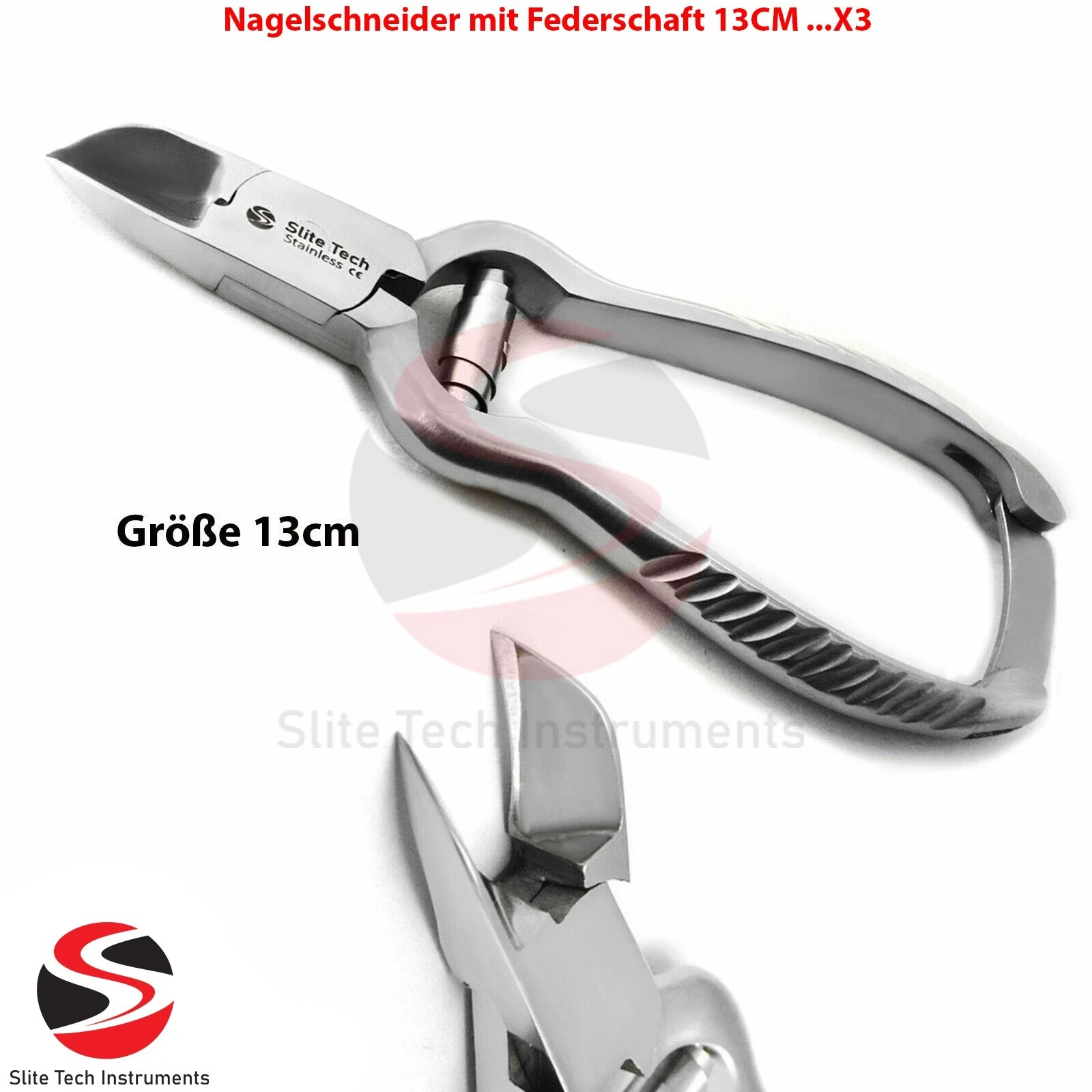 "3x Profi Nagelschneider 13cm Edelstahl – Kopfschneider mit Federschaft Fußpflege" - Image 2