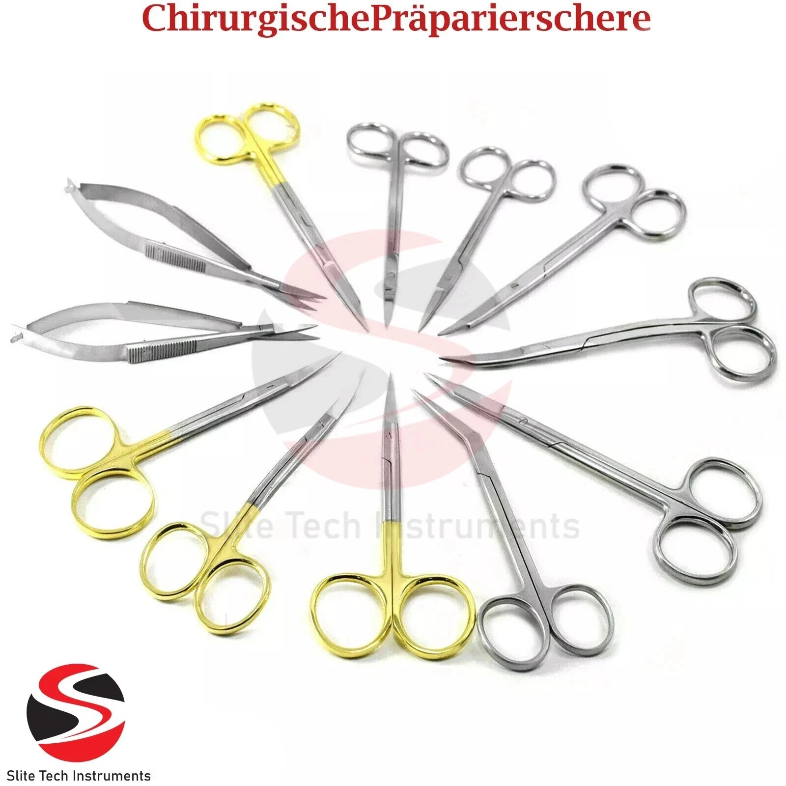 "Chirurgische Scheren Set – Gewebe-Dissektion, Präparierschere, Iris & Fadensche