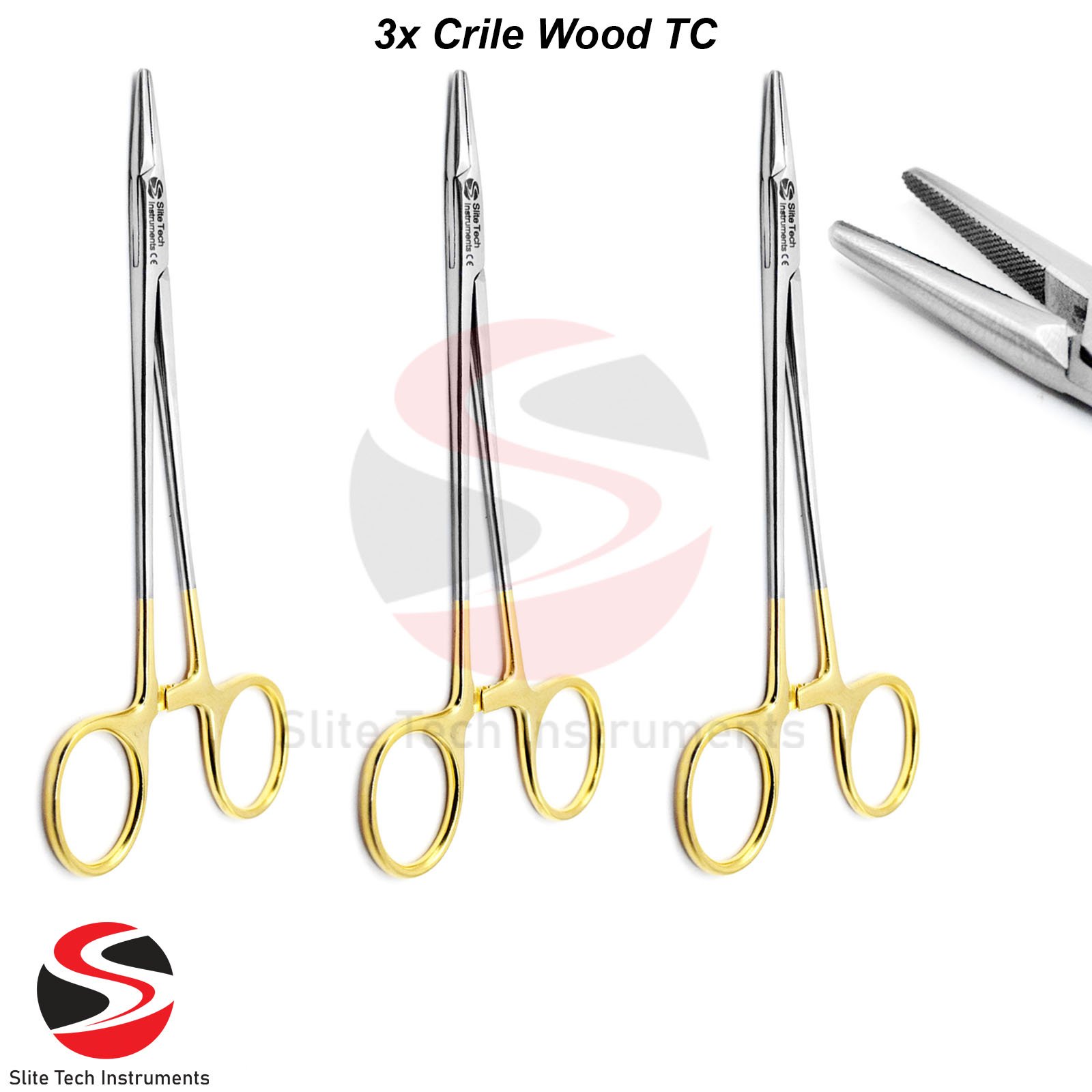 "3x Crile-Wood TC Nadelhalter Chirurgisch Naht Halter OP Instrumente Set"